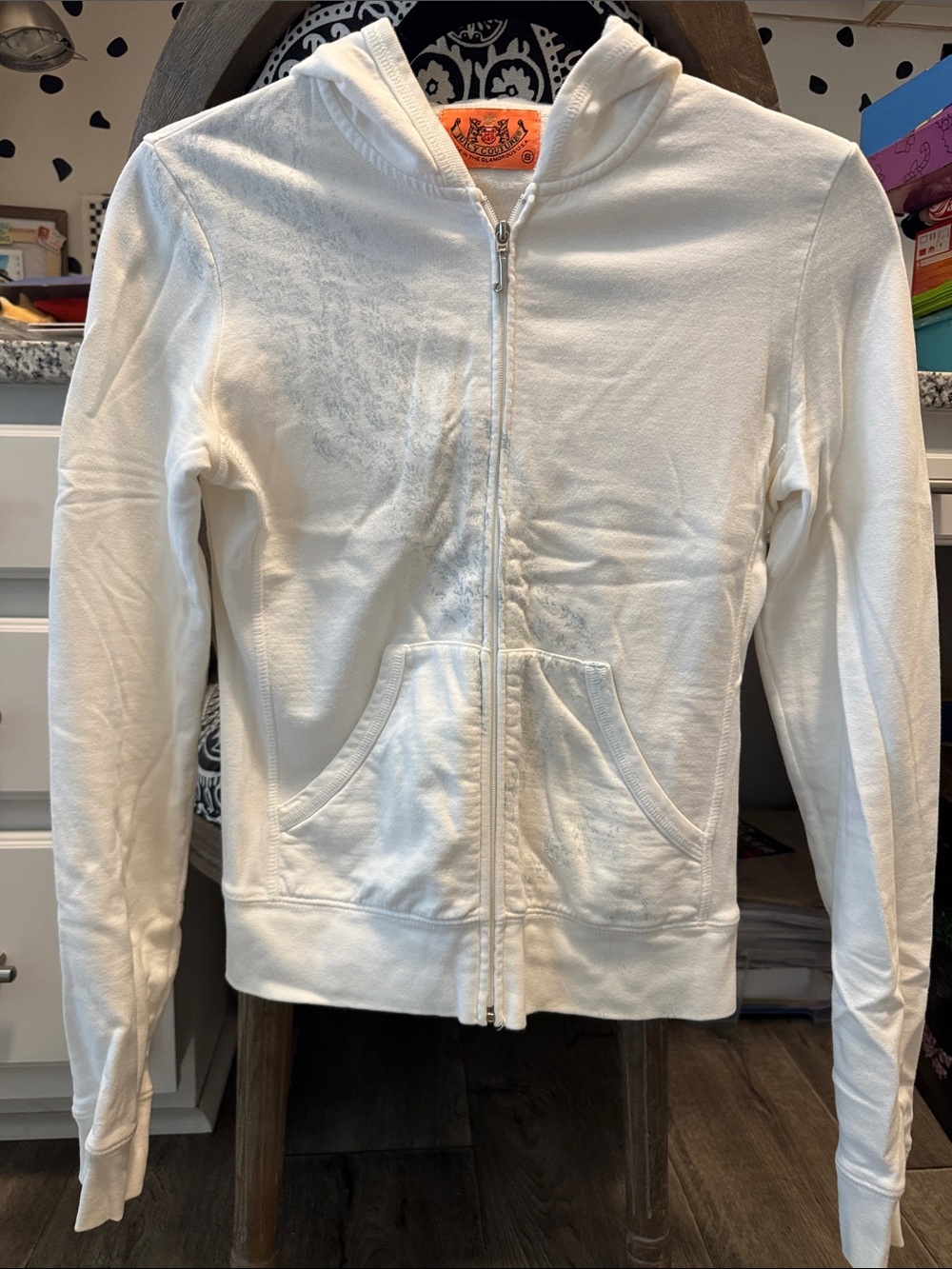 Vintage Juicy Couture Souvenir of Her Majesty Crown Zip Up Hoodie White Small